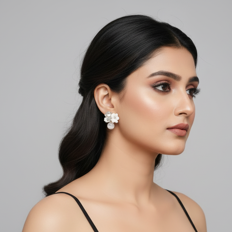 Flower White Earrings