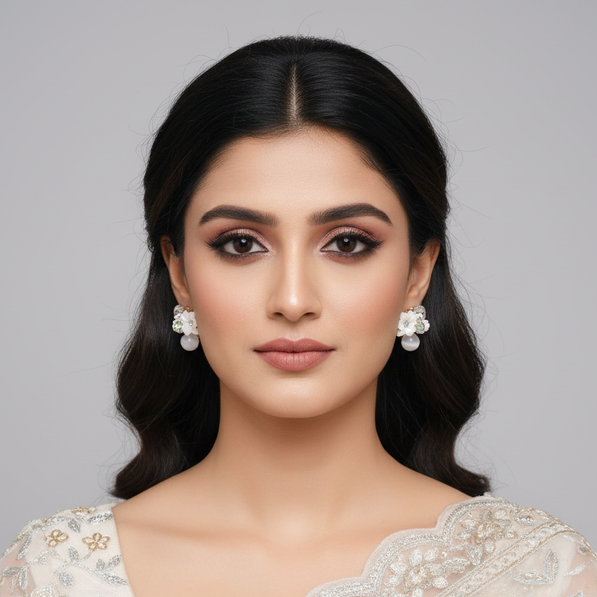 Flower White Earrings