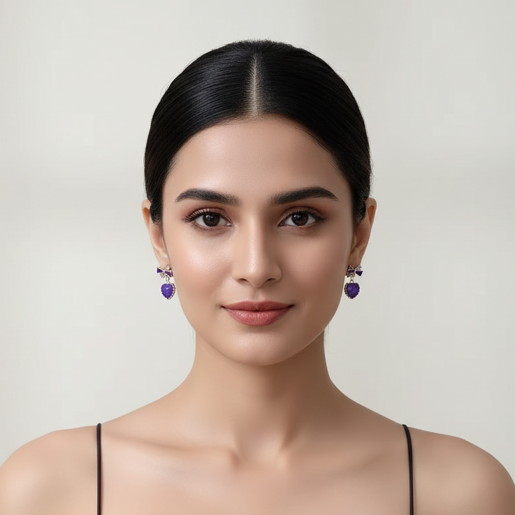 Bling Bow Purple Earrings