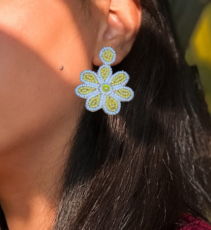 Devyani Yellow Embroidered Earrings : Handmade