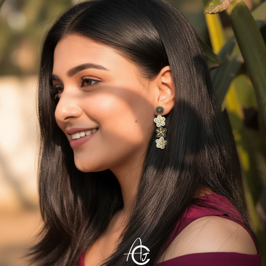 Beads Embroidered Earrings : Handmade