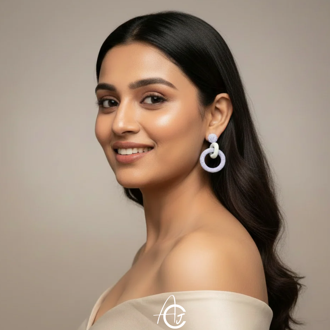 Beads Embroidered Earrings : Handmade