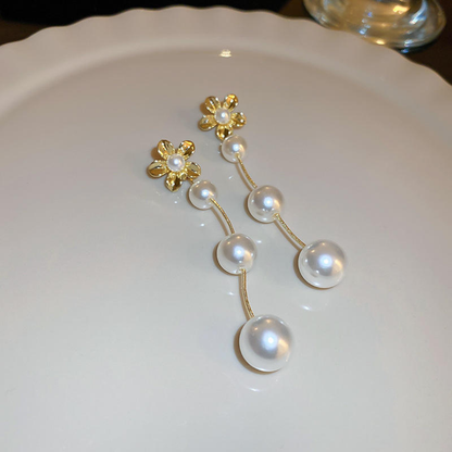 Flower And Pearl Drop Earrings