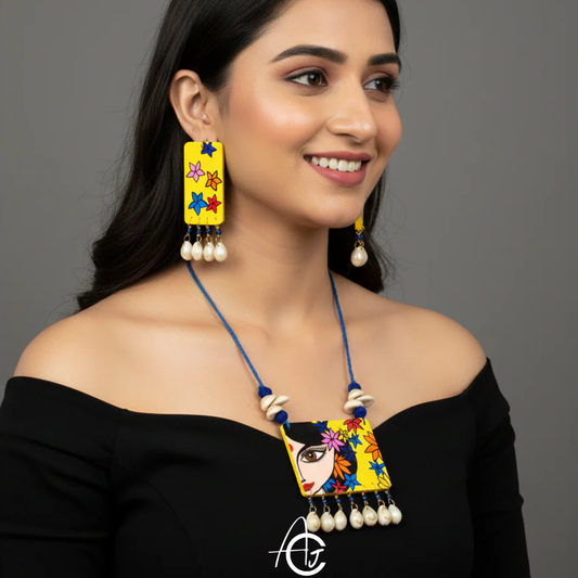 Statement Necklace Set, Handpainted  : Handmade