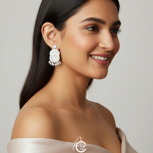 Beads Embroidered Earrings : Handmade