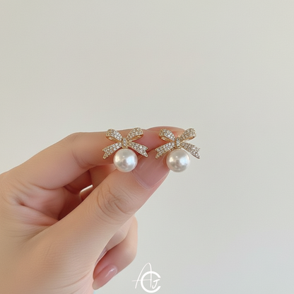 Bling Bow Pearl Earrings