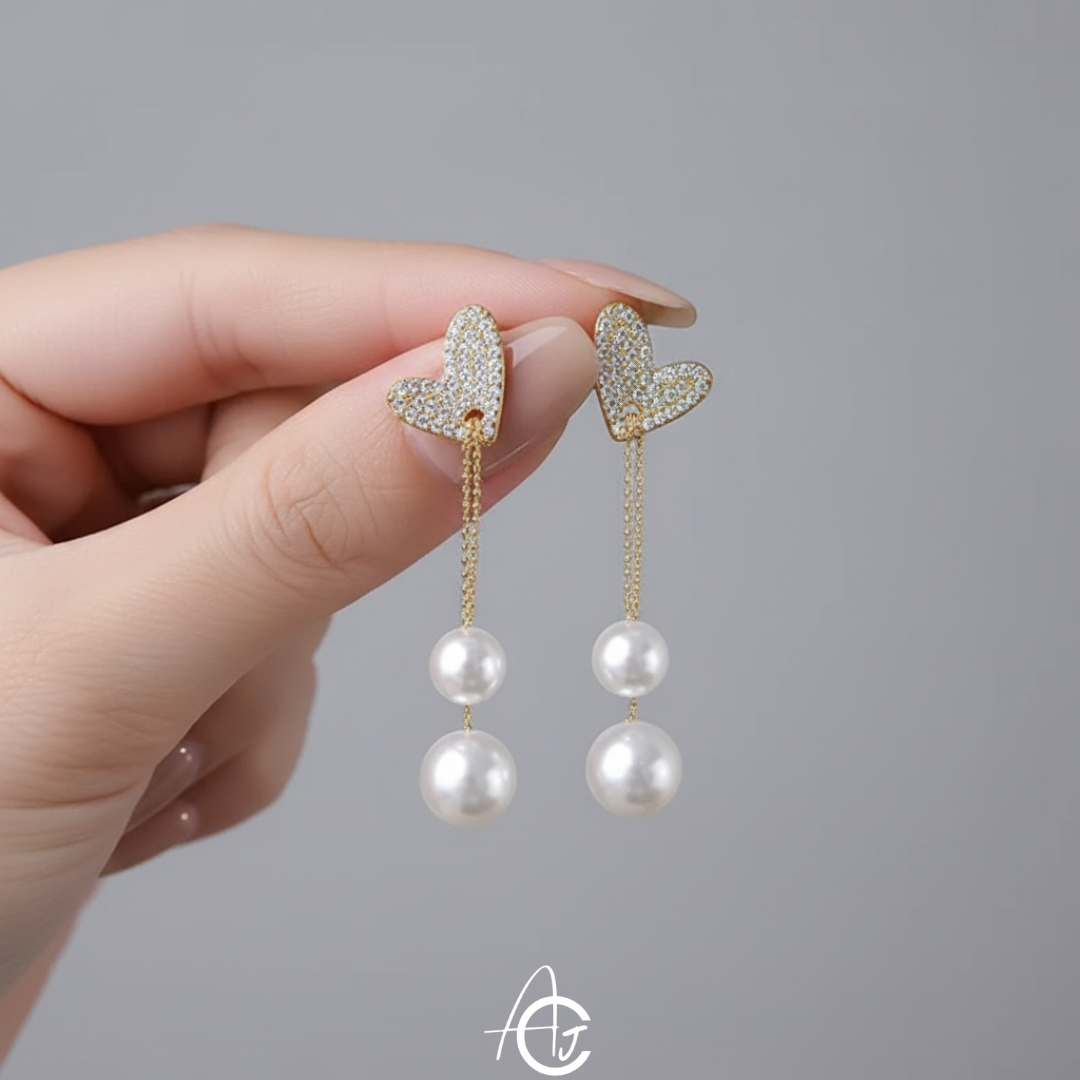 Heart Pearl Drop Earrings