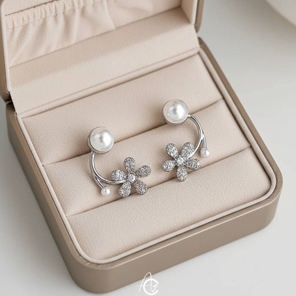 Flower Bling Pearl Earrings