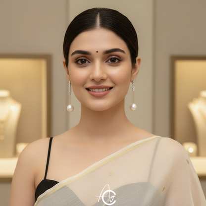 Pearl Chain Bling Earrings