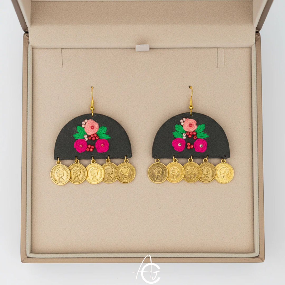 Embroidered Fabric Earrings : Handmade