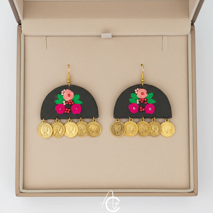 Embroidered Fabric Earrings : Handmade