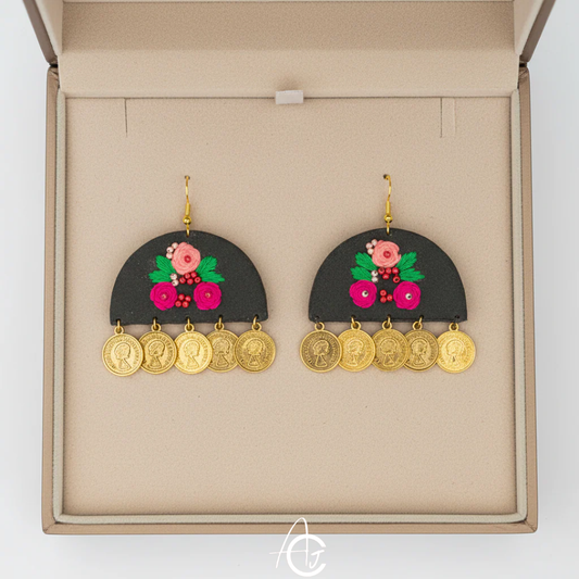 Embroidered Fabric Earrings : Handmade