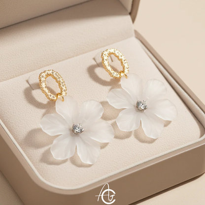 White Flower Drop Earrings