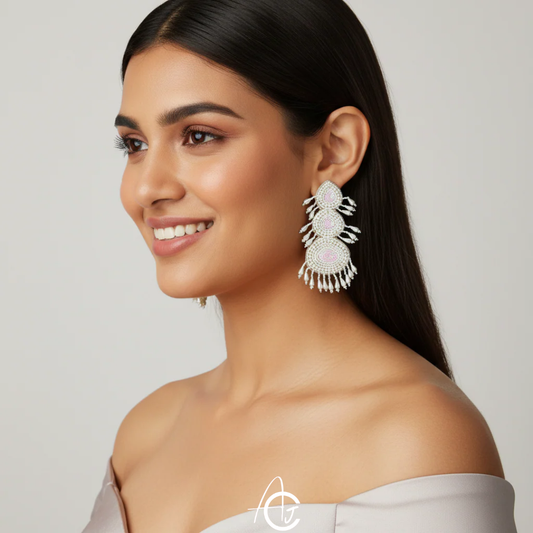 Beads Embroidered Earrings : Handmade