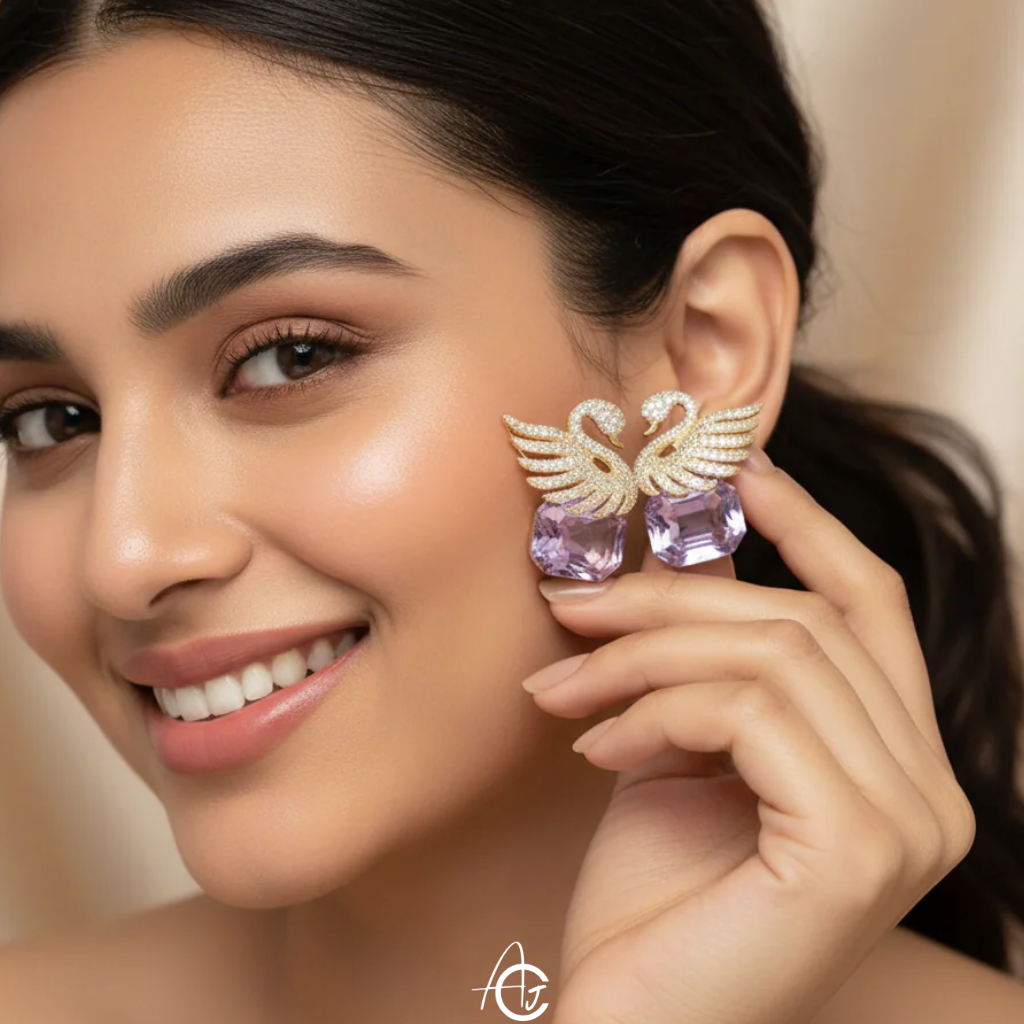 Bling Drop Purple Studs Earrings