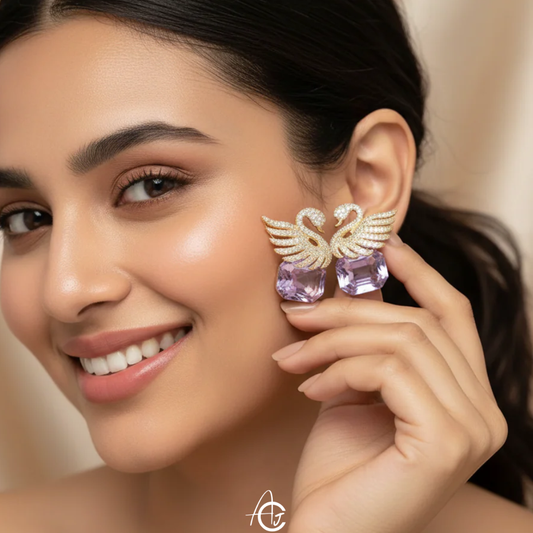 Bling Drop Purple Studs Earrings