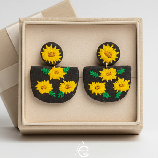 Embroidered Fabric Earrings : Handmade