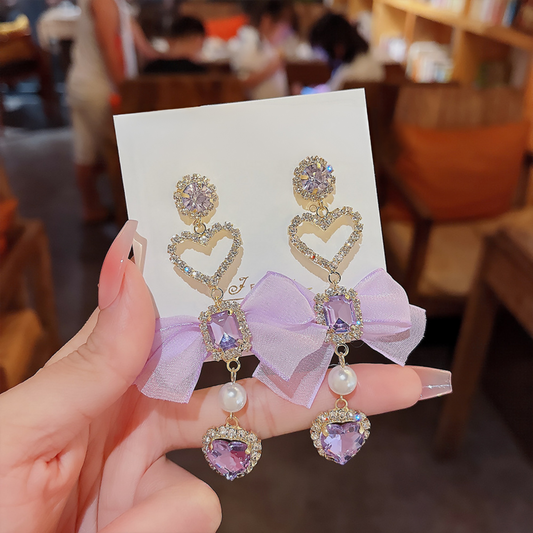 Bow The Heart Crystal Earrings