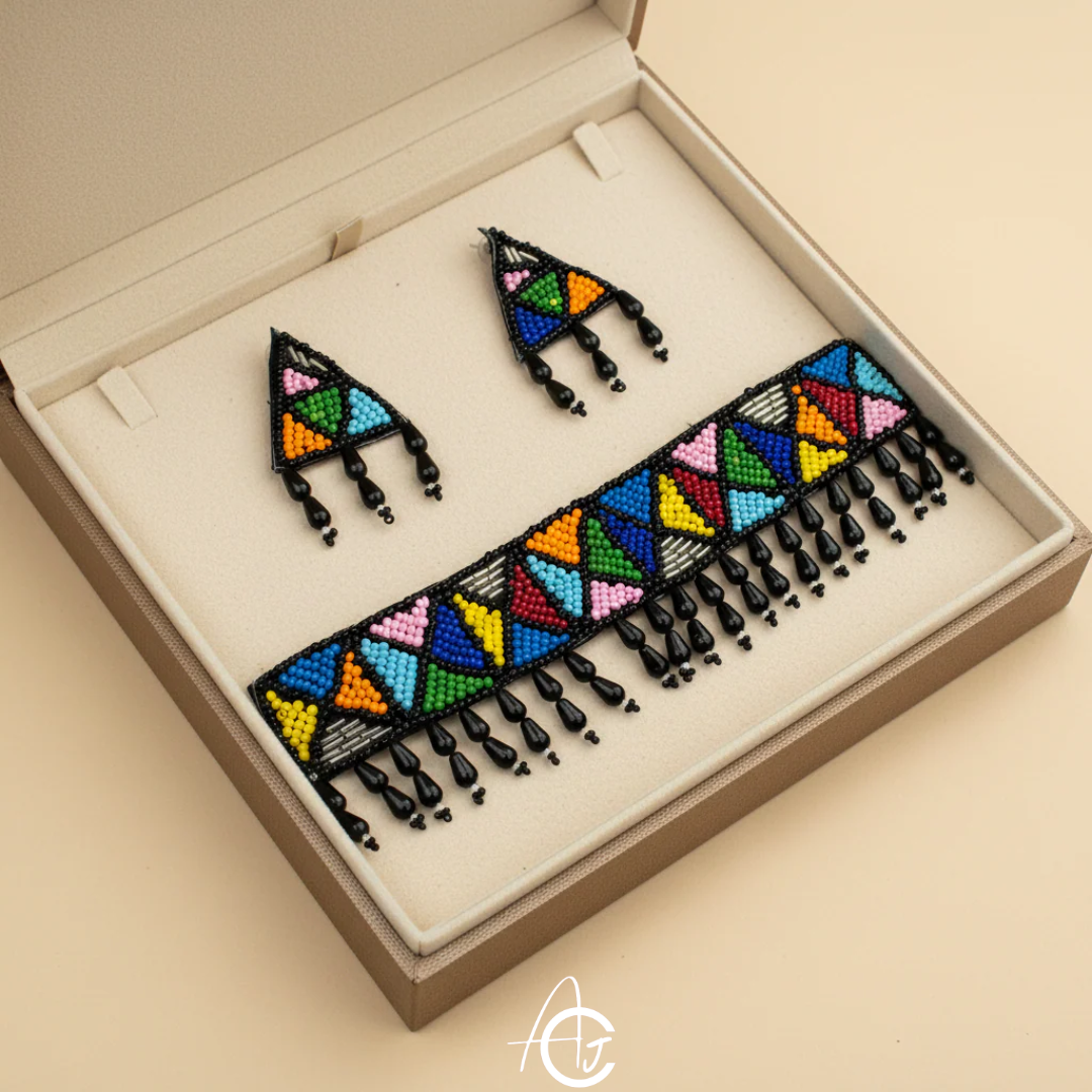 Beads Embroidered Necklace Set : Handmade