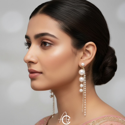 Bling Pearl Long Statement Earrings