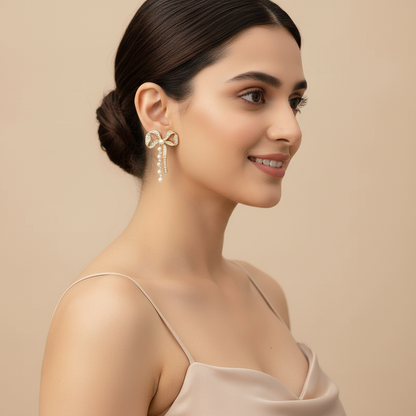 Bling Bow Pearl Earrings