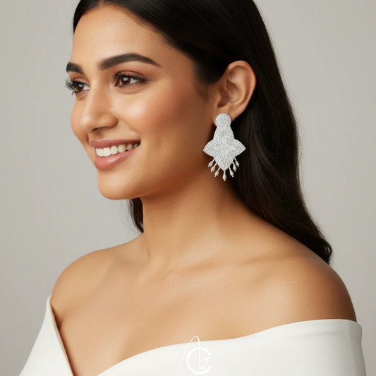 Embroidered Beads Earrings : Handmade