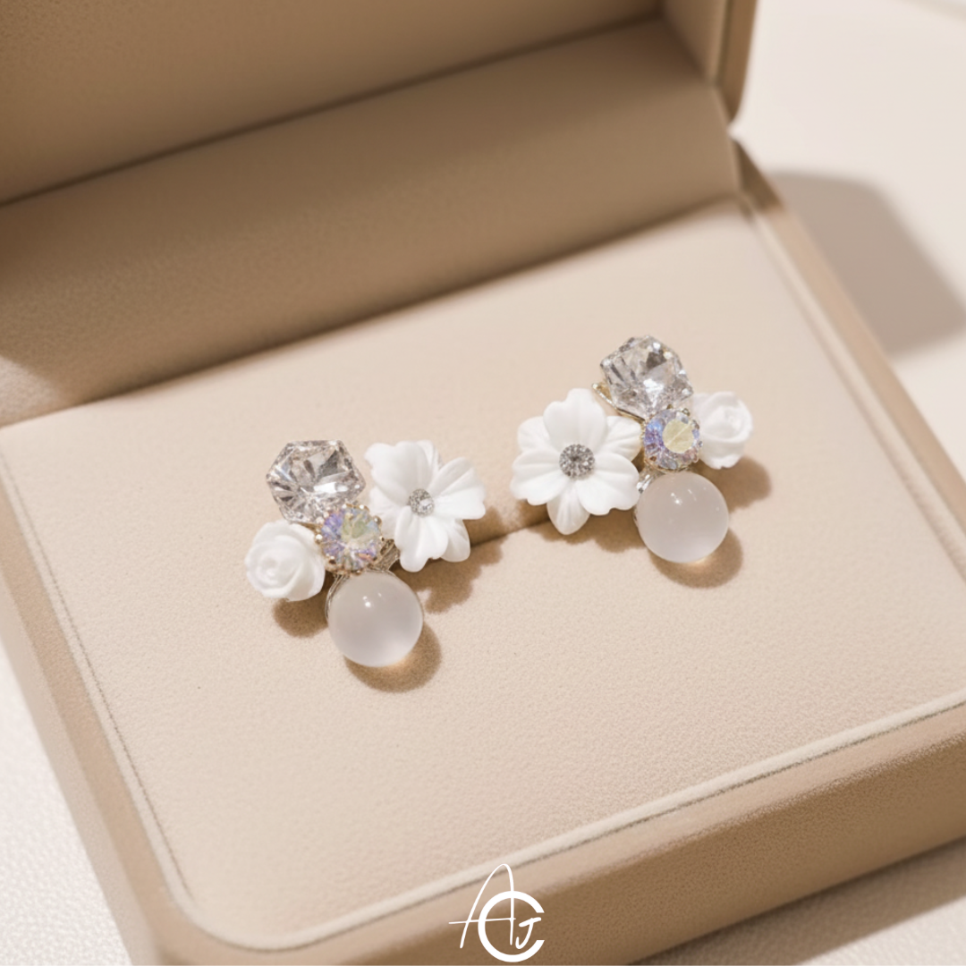 Flower White Earrings