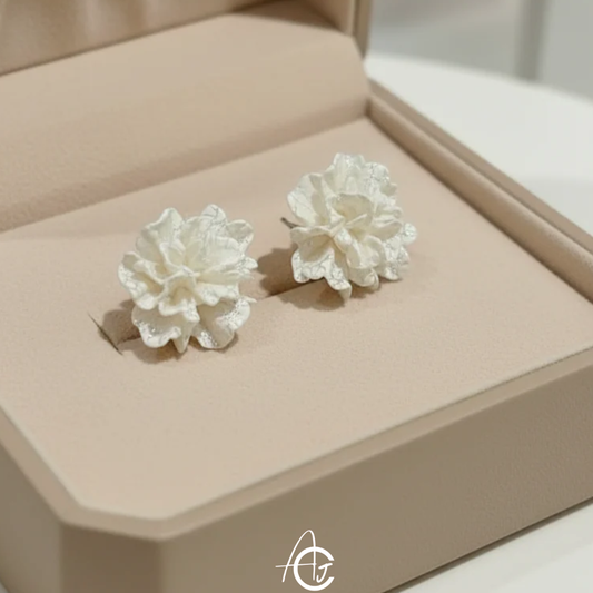 Flower Statement White Earrings