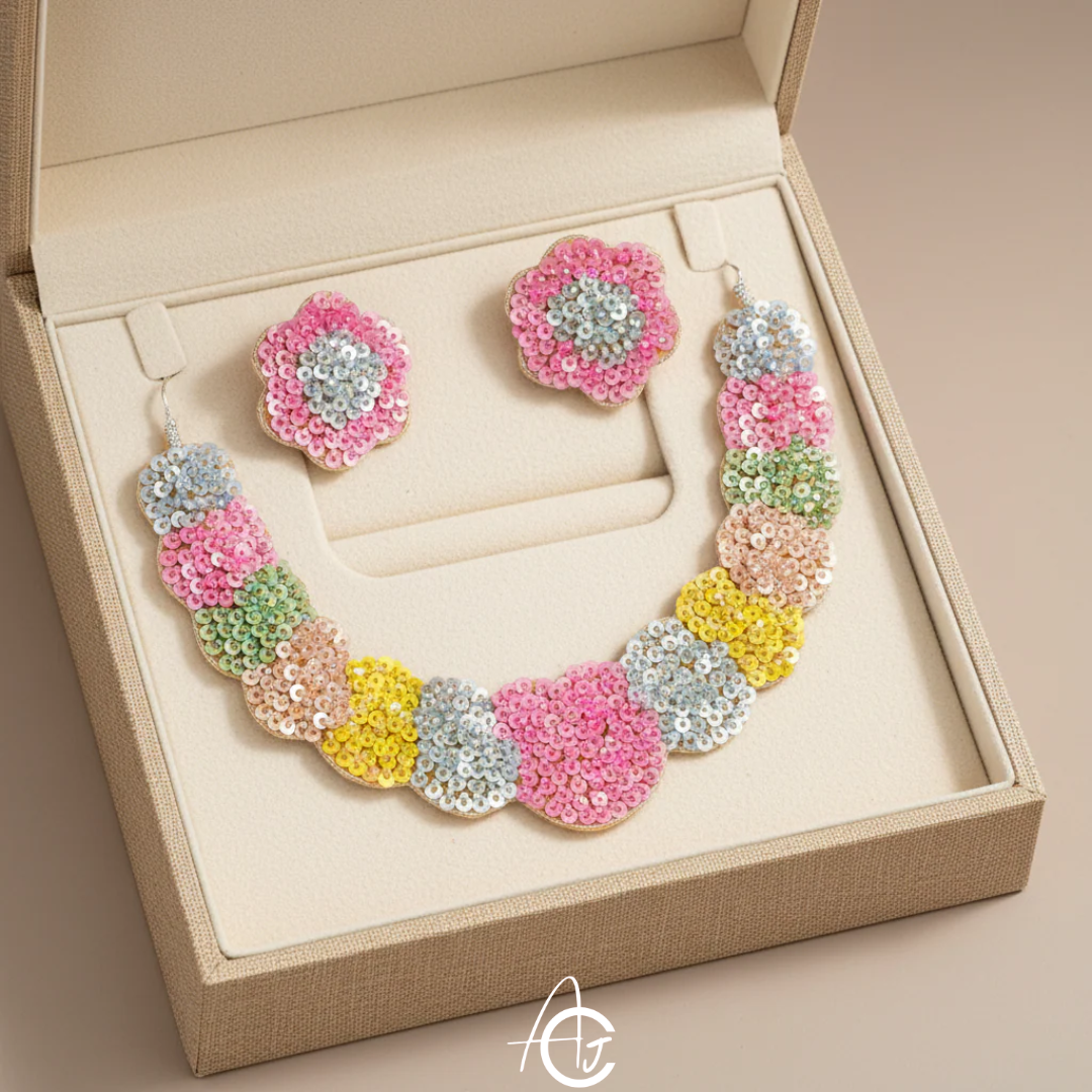 Beads Embroidered Necklace Set : Handmade