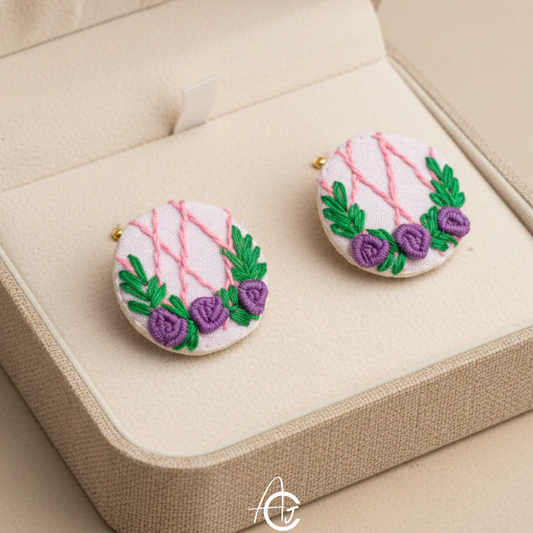 Embroidered Fabric Earrings : Handmade