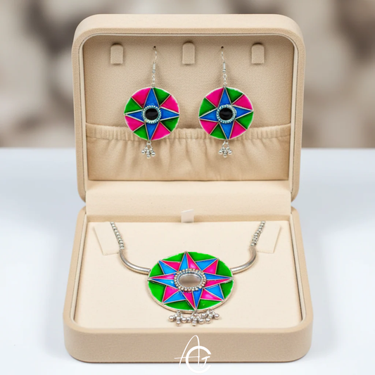 Statement  Necklace Set, Handpainted : Handmade