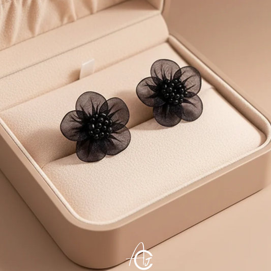 Flower Earrings Black