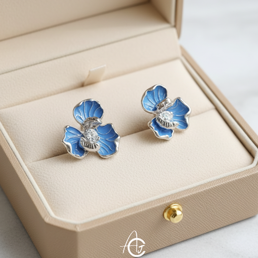 Flower Statement Blue Earrings