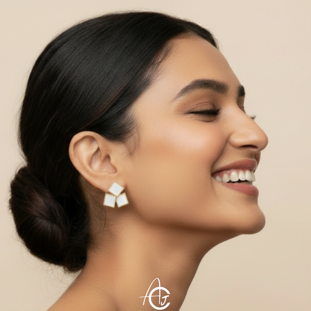 Shell Triangle Earrings Gold Tone