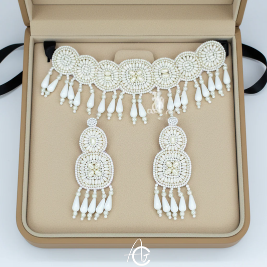 Beads Embroidered Necklace Set : Handmade