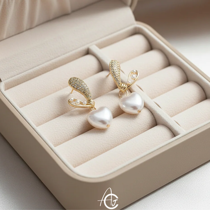 Bling Pearl Heart Earrings