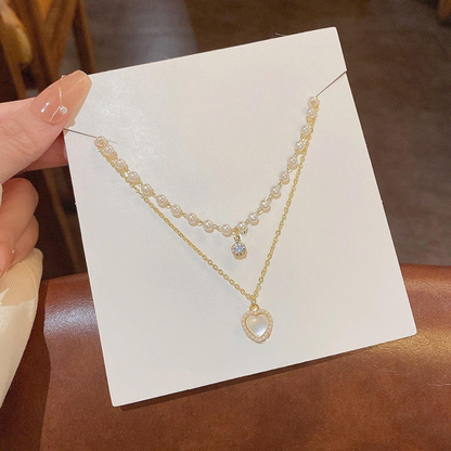 Pearl Layered Heart Necklace