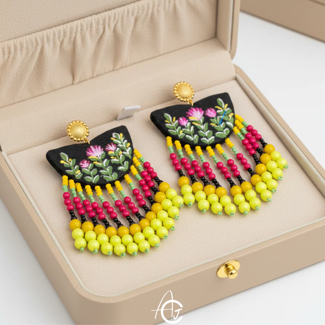 Fabric Earrings, Handpainted : Handmade