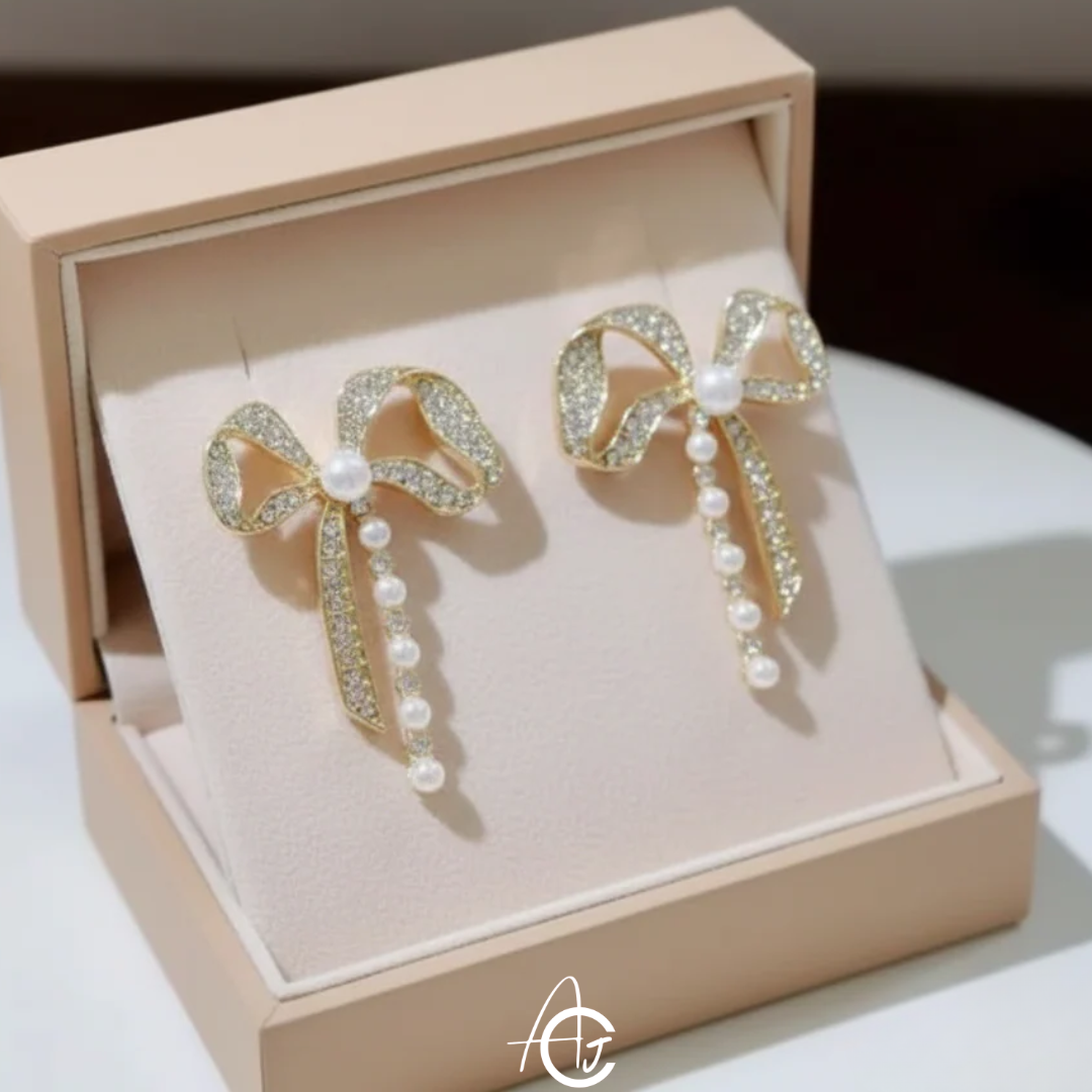 Bling Bow Pearl Earrings
