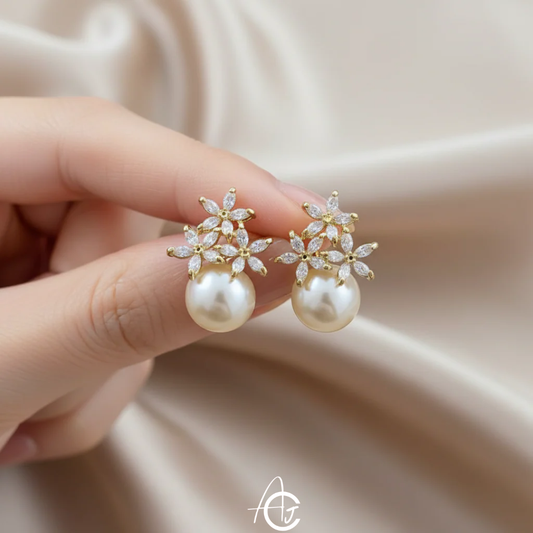Pearl Bling Floral Earrings