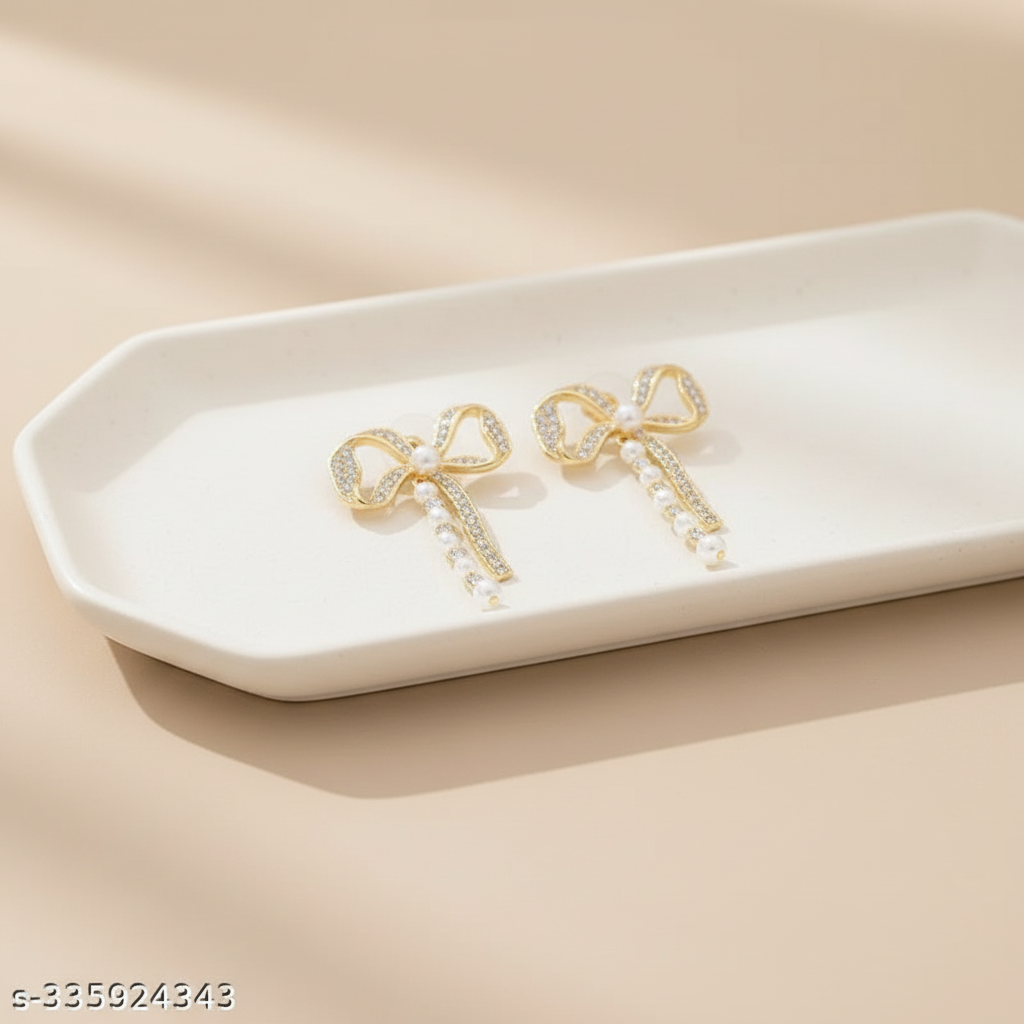 Bling Bow Pearl Earrings