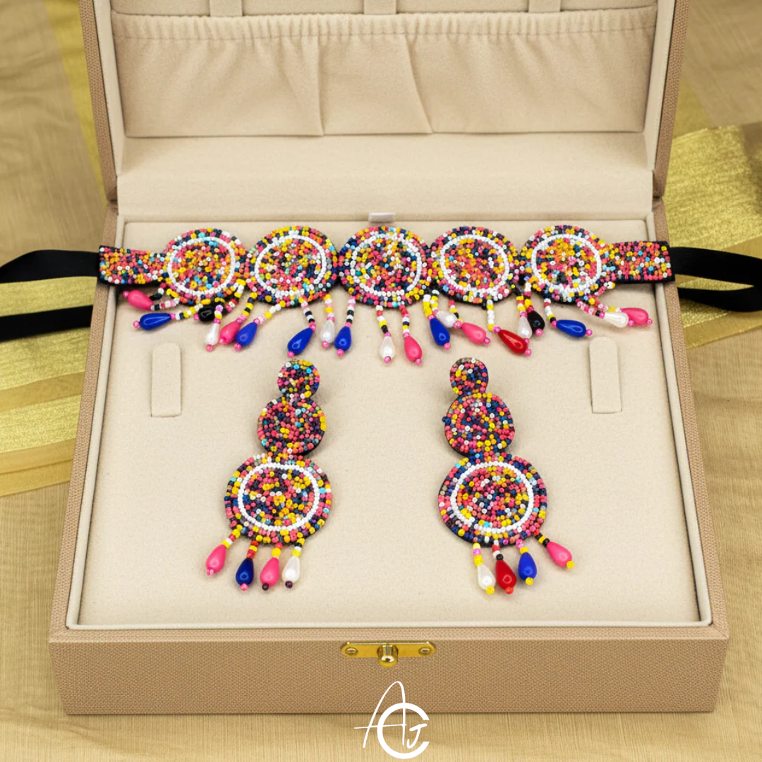 Beads Embroidered Necklace Set : Handmade