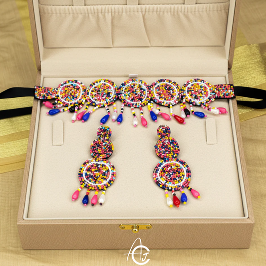 Beads Embroidered Necklace Set : Handmade