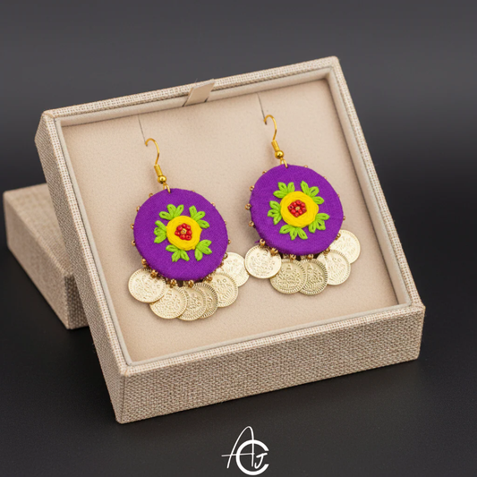 Embroidered Fabric Earrings : Handmade