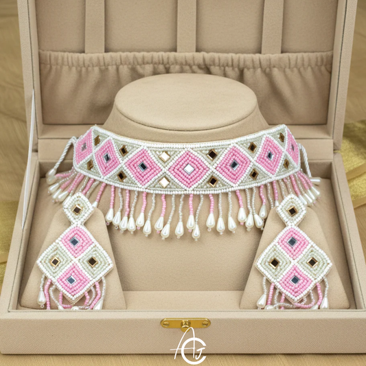 Beads Embroidered Necklace Set : Handmade