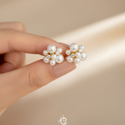 Pearls Bling Studs Earrings