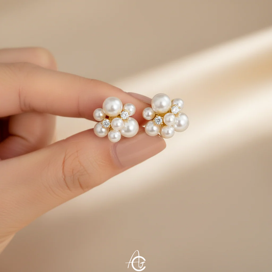 Pearls Bling Studs Earrings