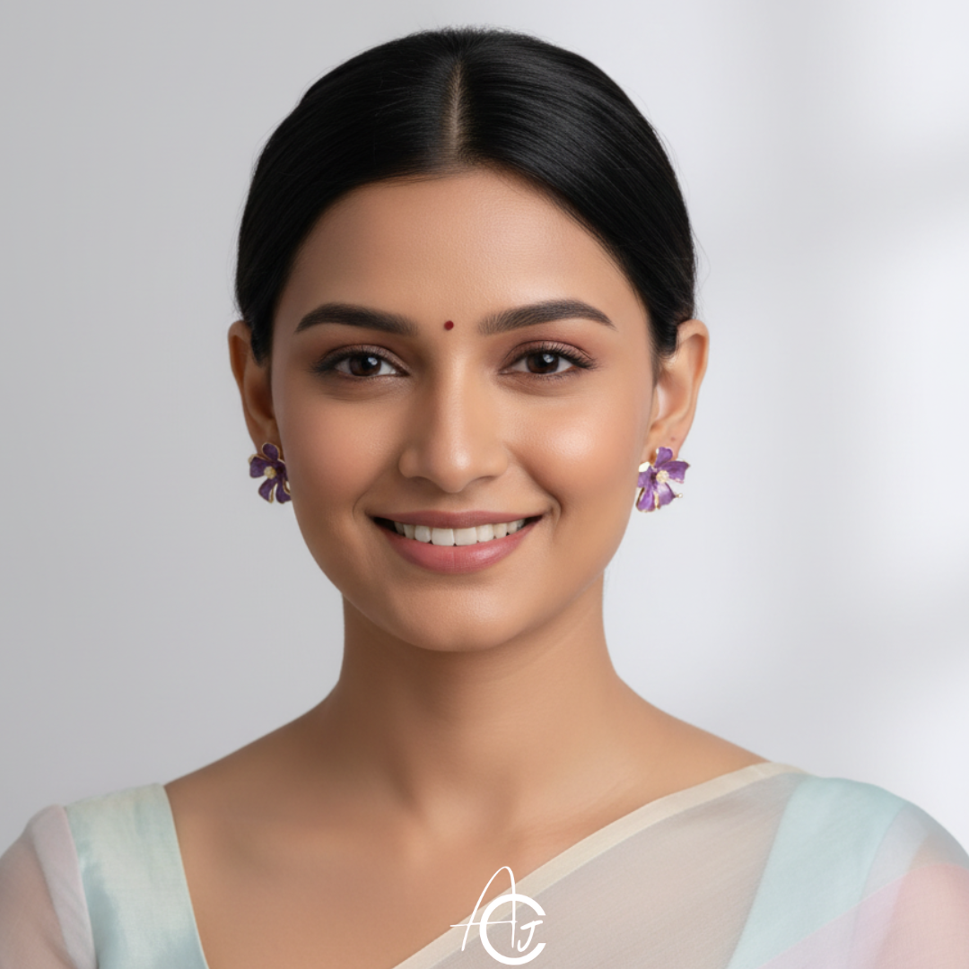 Flower Statement Purple Earrings