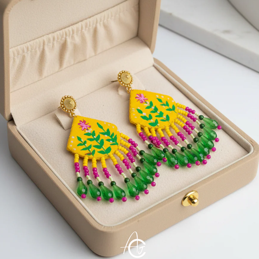 Handpainted Fabric Earrings  : Handmade
