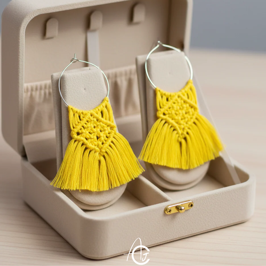 Macrame Earrings Yellow : Handmade